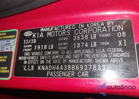 2011 Kia Rio Lx z USA, uszkodzony, nr VIN KNADH4A38B6937833